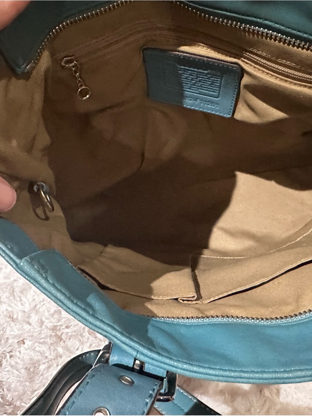 Coach Teal Leather Shoulder Bag with Dual Buckle Straps - Picture 4 of 5